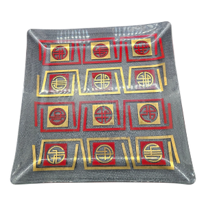Vintage MCM Inland Glass Company Fused Glass Asian Inspired Tray