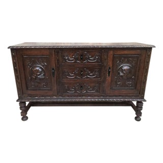 Late 19th Century Renaissance Spanish Buffet with Two Doors, Three Drawers For Sale