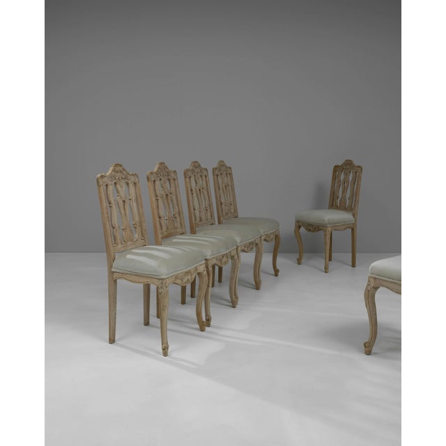 20th Century French Bleached Oak Dining Chairs With Upholstered Seats, Set of 6 For Sale In Greensboro - Image 6 of 12