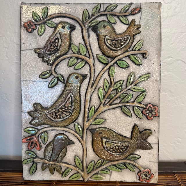 Ceramic Artist Made 3D Ceramic Birds in Tree Panel For Sale - Image 7 of 9