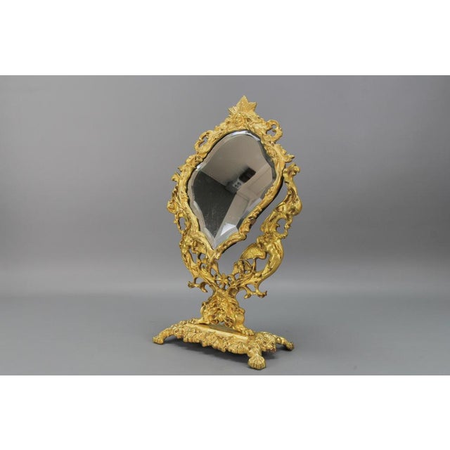 French Louis XIV Style Bronze and Brass Faceted Table Mirror, 1920s For Sale - Image 14 of 18