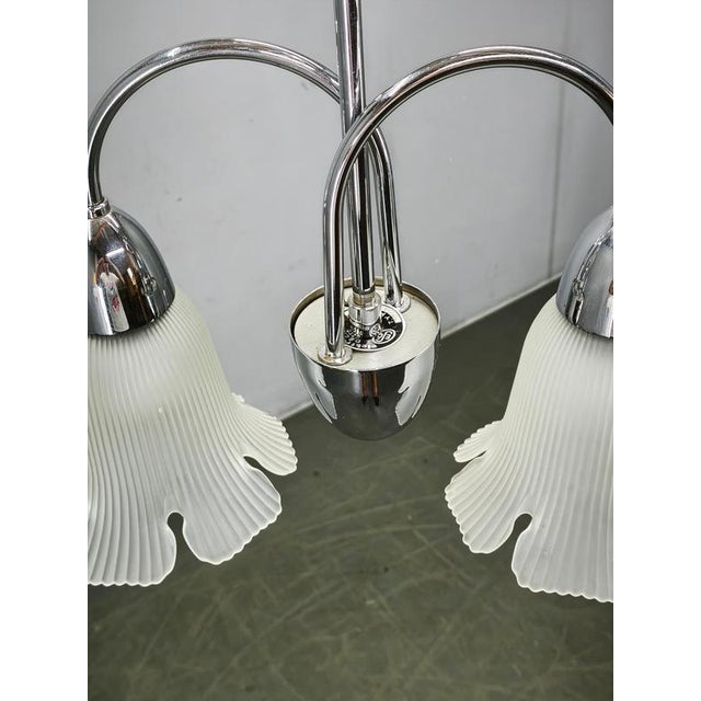 Metal Vintage Pendant Light in Chrome and Floral Glass by Elektroinstala Děčín, 1950s For Sale - Image 7 of 14
