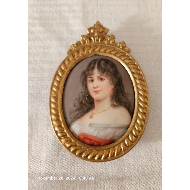 Late 19th Century 19th C Porcelain Miniature Portrait Young Woman W Dark Hair Signed Sherl For Sale - Image 5 of 12