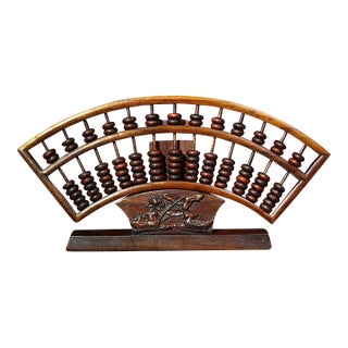 1970s Handcrafted Rosewood Fan-Shaped Abacus - Chinese Wooden Calculator With Stand For Sale