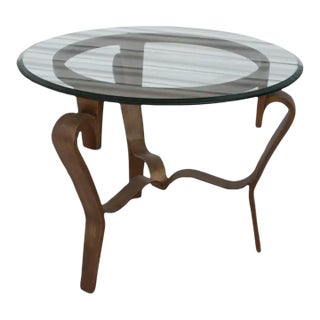 Hollywood Regency Round Metal Coffee Table With Glass Top For Sale