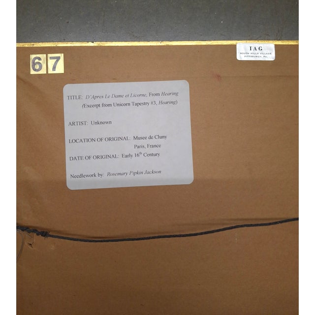 Rosemary Pipkin Jackson (American 20th Century), Excerpt From Unicorn Tapestry #3, 16th Century, Needlework, Framed For Sale - Image 11 of 11