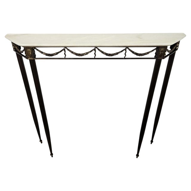 Mid-Century Modern Italian Brass Console Table with White Marble Top, 1950s For Sale - Image 11 of 11