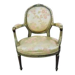 19th C Louis XVI Style Gilt Carved Open Arm Chair For Sale