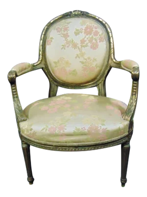 19th C Louis XVI Style Gilt Carved Open Arm Chair