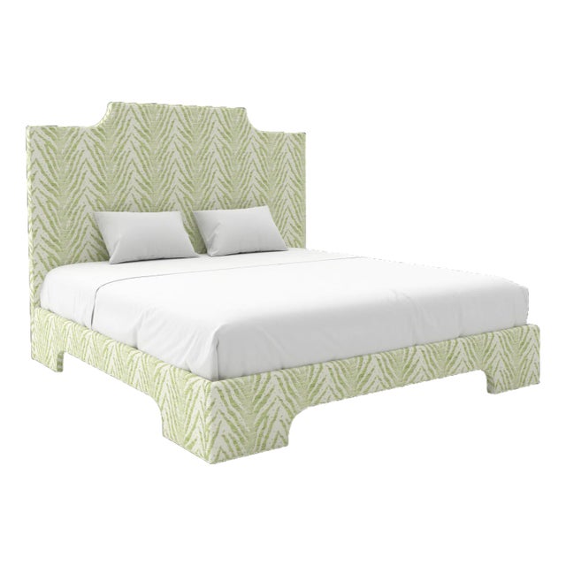 Empire Bed in Schumacher Creeping Fern, Moss - Queen For Sale