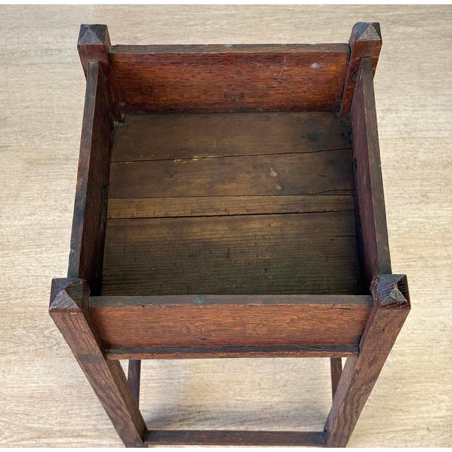 Brown Antique Arts & Crafts Quartersawn Oak Planter Box Plant Stand For Sale - Image 8 of 8