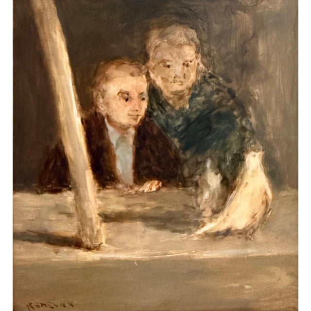 1970s Seymour Remenick, American Modernist Seymour Remenick Oil Painting Men with Pigeons Philadelphia, c.1970's For Sale - Image 5 of 9