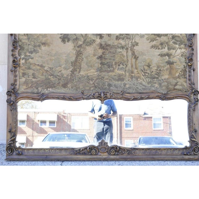Antique French Tapestry Louis XV Rococo Carved Wood Overmantle Trumeau Mirror For Sale In Philadelphia - Image 6 of 12