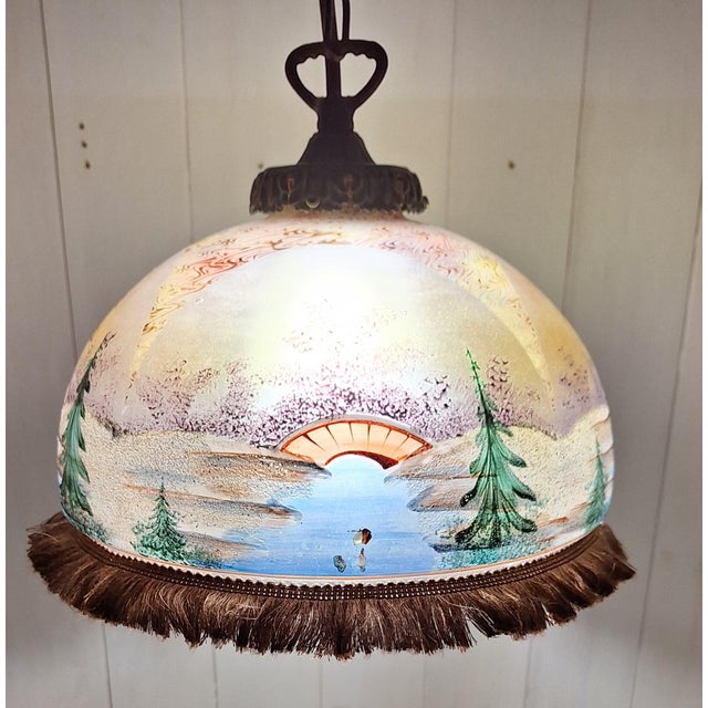 Metal Antique Ceiling Lamp with Glass Shade and Brass Mounting, 1900s For Sale - Image 7 of 9