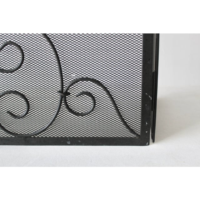 Vintage French Style Black Mesh Fireplace Screen Metal Scrollwork Details For Sale In Miami - Image 6 of 11