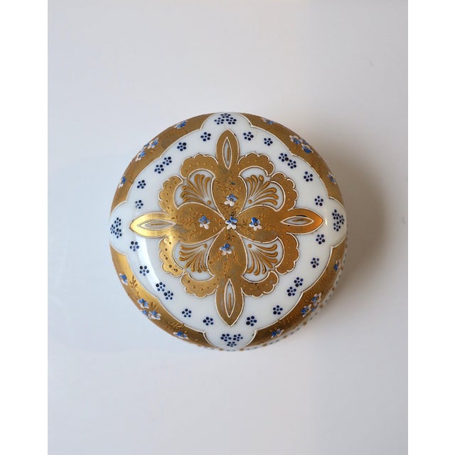 Late 19th Century Antique Vanity Jewelry Box Bohemian Gold White Opaline Glass, Ca. Late 19th C For Sale - Image 5 of 15