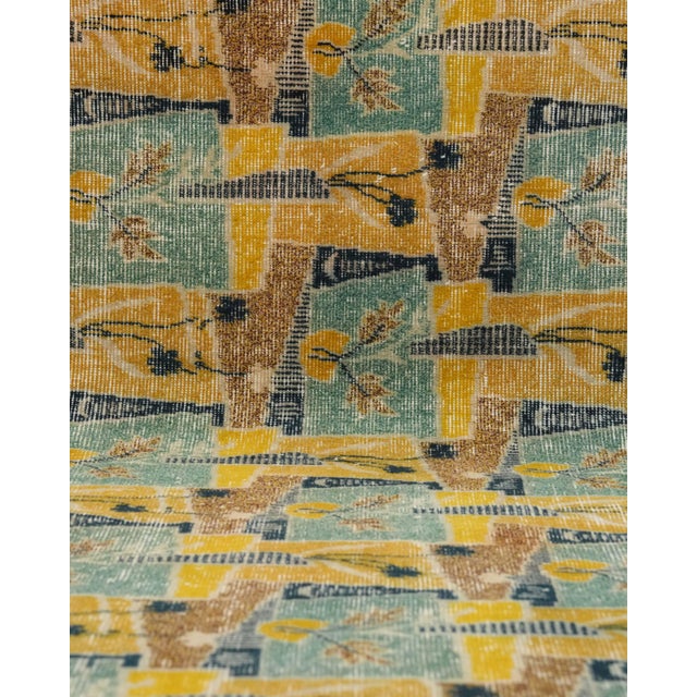 1970s Vintage Turkish Handmade Wool Cotton Green Yellow Runner Rug For Sale In San Francisco - Image 6 of 11