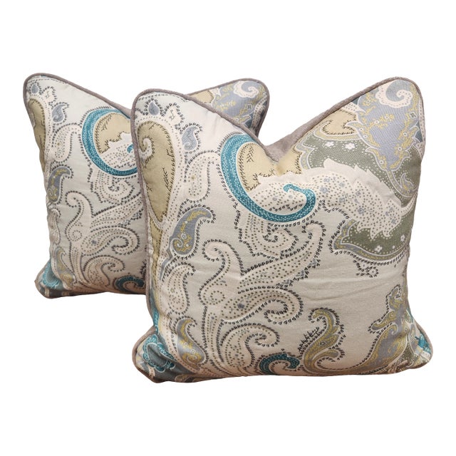 Set of 2 Pindler Quilted Paisley Pillows For Sale