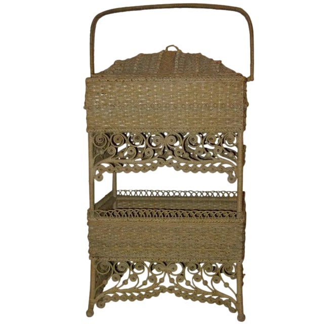 Wicker Elaborate Sewing Basket For Sale