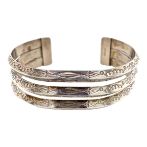 Vintage Silver Native American Tooled Cuff Bracelet
