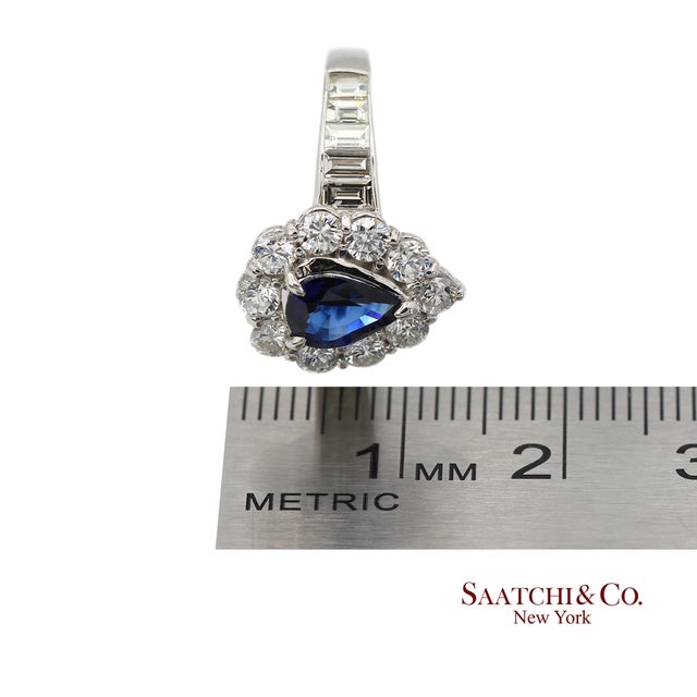 Gia Certified Platinum 900 Blue Sapphire and Natural Diamond Ring, Size 6.25 For Sale - Image 12 of 13