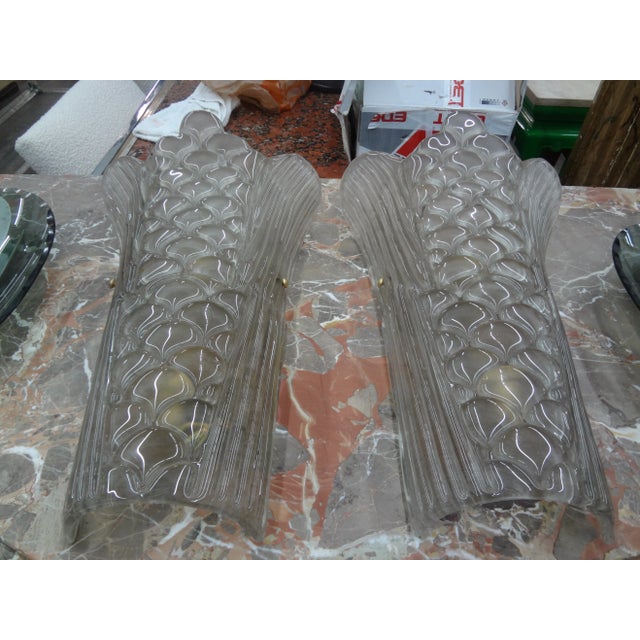 Barovier e Toso Large Pair of Art Deco Style Murano Glass Sconces For Sale - Image 4 of 12