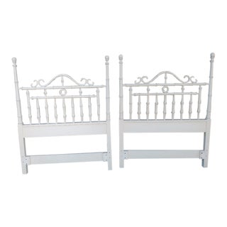 A Pair Omega Vintage White Faux Bamboo Kensington Palm Beach Regency Twin Headboards For Sale