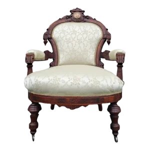 19th Century Victorian Walnut Rococo Revival Chair-Antique Living Room Armchair