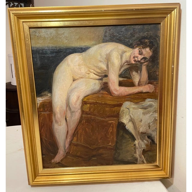 Up for sale is a rare antique original nude oil painting in canvas by Frederik Lange, Danish (1870-1941). It's painted...