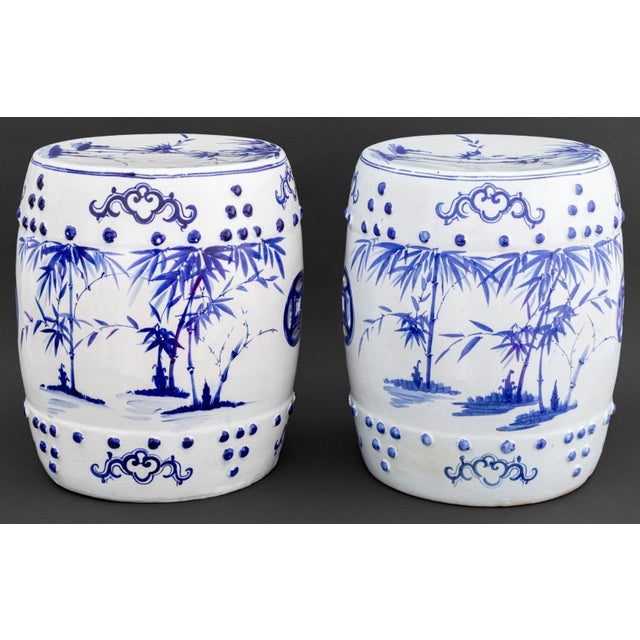 Chinese Thai Chinese Style Blue & White Ceramic Stools, 2 For Sale - Image 3 of 6