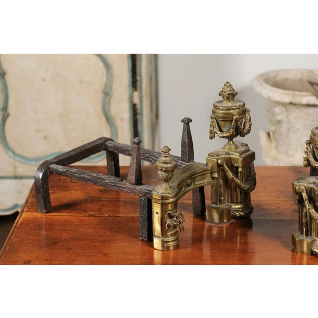 Mid 19th Century 1860 English Neoclassical Style Brass Andirons with Fire Urns - A Pair For Sale - Image 5 of 12