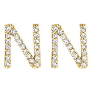 10K Yellow Gold 1/10 Cttw Diamond 'N' Initial Stud Earring For Sale