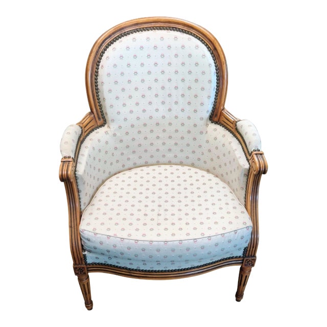 Antique Carved Walnut French Style, Bergere Chair For Sale