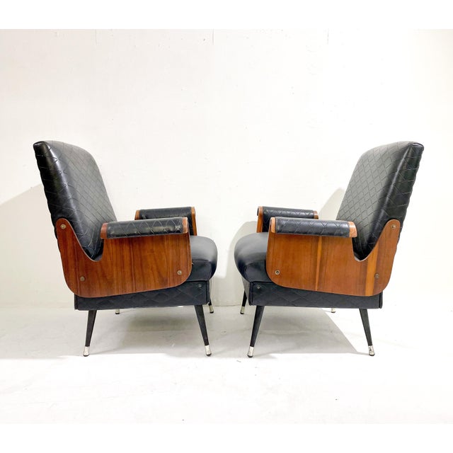 Set of Mid-Century Modern Armchairs in Walnut and Vegan Leather, Italy, 1960s For Sale - Image 8 of 9