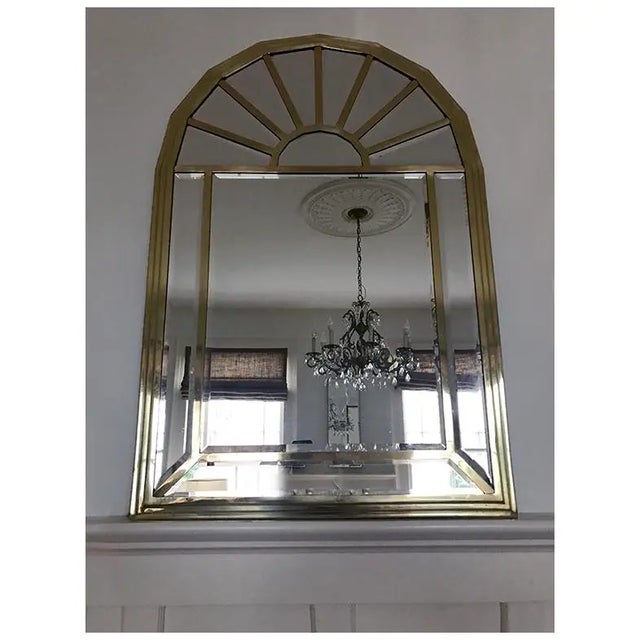 Brass Motivated Seller: 1970s Hollywood Regency Brass Arc Mirror With Beveled Panels For Sale - Image 8 of 8