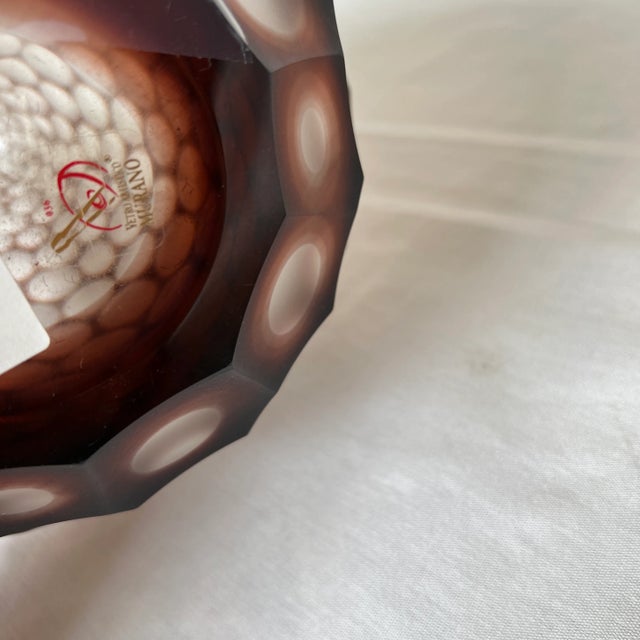 Italian Hand Blown Murano Glass Vase in Eggplant Color Signed by Artist For Sale - Image 12 of 13