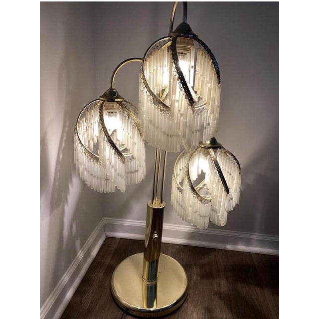 1970s/80s Art Deco Revival Brass and Glass Rods Floor Table Lamp For Sale In Greenville, SC - Image 6 of 11