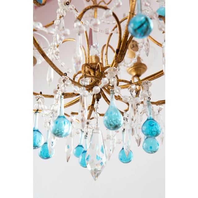 Metal Italian Chandelier with Blue Glass Droplets, 1960s For Sale - Image 7 of 13