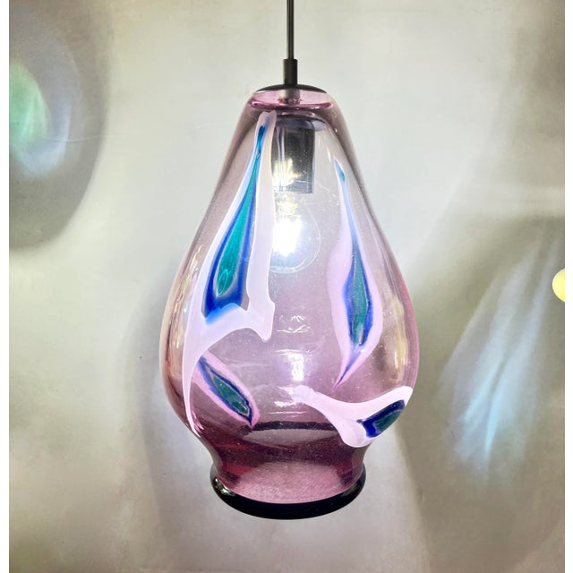 Bespoke Italian Organic Purple Black White Tulip Murano Glass Pendant Light For Sale - Image 11 of 13