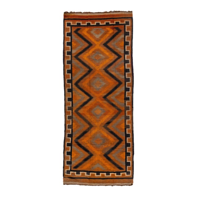 1960s Vintage Turkish Kilim Orange Handmade Tribal Wool Rug For Sale