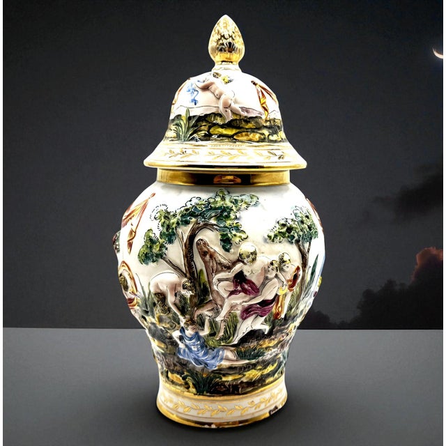 Mythological Ceramic Art Vase attributed to Capodimonte For Sale - Image 13 of 18