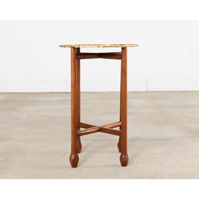 Asian Etched Brass Tray Table on Four Leg Stand For Sale - Image 12 of 18