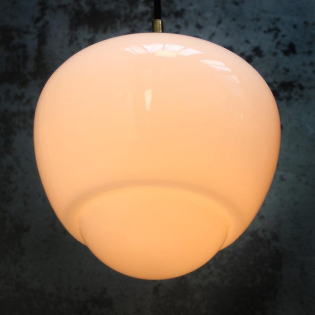 Bauhaus Vintage Industrial White Opaline Glass Pendant Light For Sale - Image 3 of 8