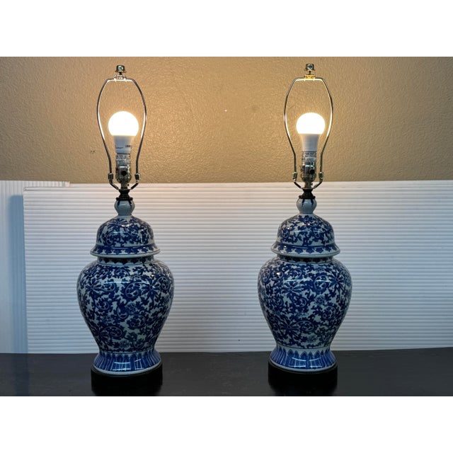 Blue Blue & White Ginger Jar Table Lamps, Pair For Sale - Image 8 of 12