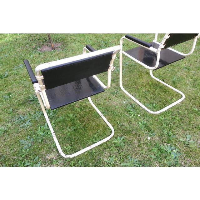 Metal Mid-Century Iron and Wood Painted Garden Chairs, Set of 2 For Sale - Image 7 of 11