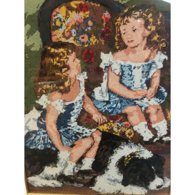 Framed hand crafted needlepoint rendition of Renoir's famous 1878 portrait of Madame Georges Charpentier with her...