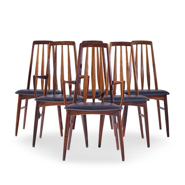 Niels Koefoed Eva Mid Century Danish Rosewood Dining Chairs - Set of 6 Each armless chair measures: 18.5 wide x 20 deep x...