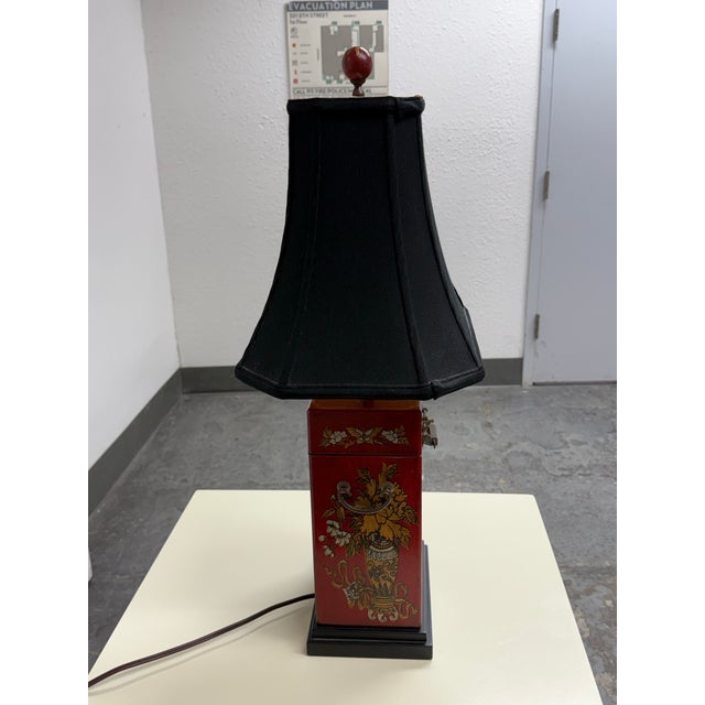 Red Chinoiserie Style Box Table Lamp, Vintage For Sale - Image 4 of 12