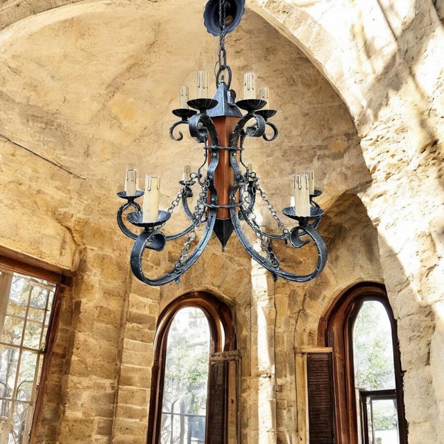 Made in Italy Mediterranean Revival Wrought Iron Style 12 Light Candle Chandelier For Sale - Image 6 of 15
