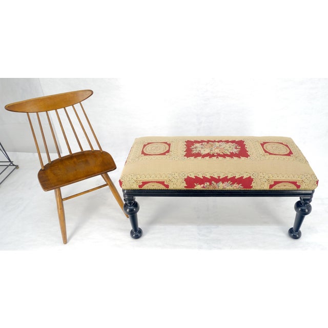 Tapestry Upholstery Massive Turned Black Lacquer Legs Window Bench MINT For Sale - Image 10 of 14